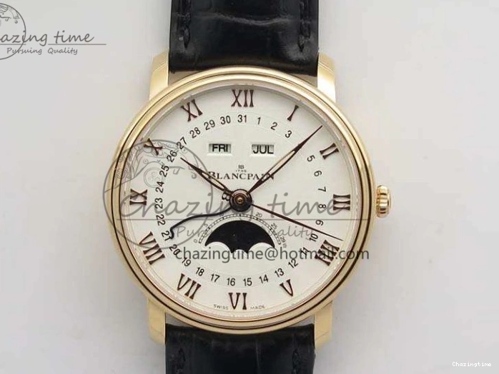 1228 Villeret 6654 RG Complicated Function OMF 1:1 Best Edition White Texture Dial On Leather Strap A Bright 8105